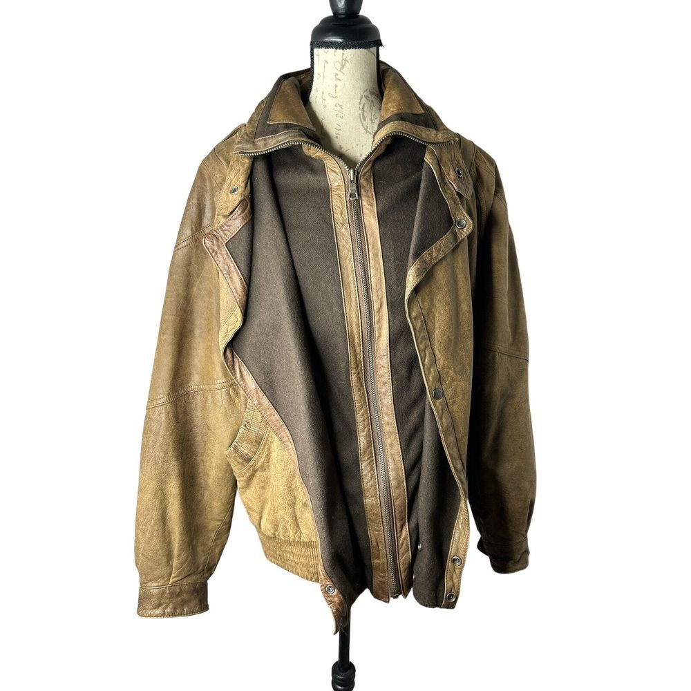 VINTAGE 90s GREENWICH DIV of MIDWAY Leather Biker Jacket Size Large‎ 1990s